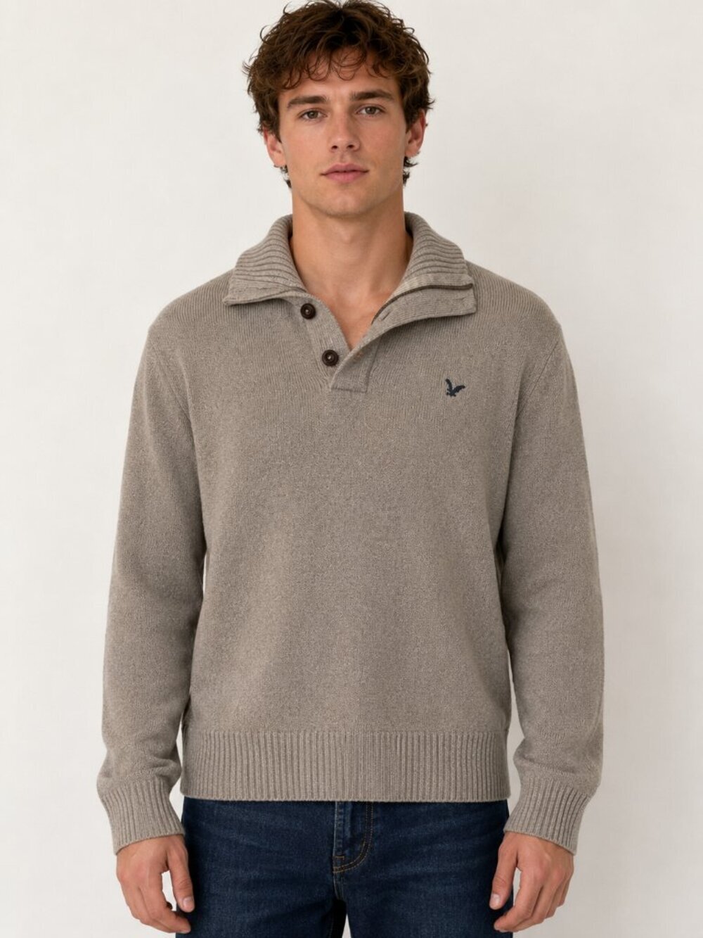 American Eagle Athletic Fit Shawl Collar Cotton Sweater Men's Large Beige